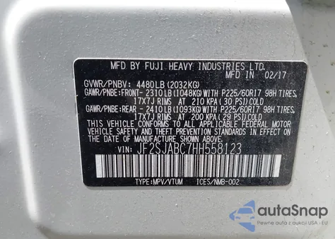 2017 Subaru Forester 2.5I из США, поврежденный, VIN JF2SJABC7HH558123